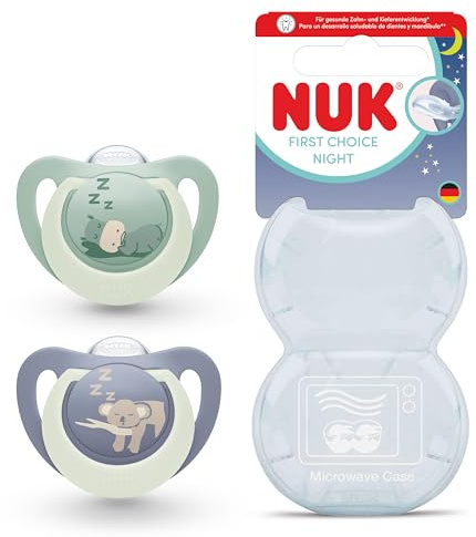 NUK First Choice Night Chupete para bebé | 0-6 meses | Chupetes ortodónticos que brillan en la oscuridad | Calma al 99% de los bebés** | Hipopótamo/Koala | 2 unidades