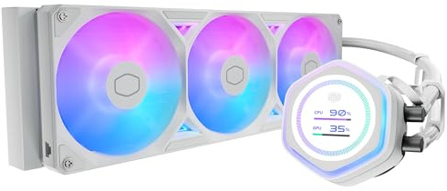 Cooler Master Atmos II 360 LCD AIO Liquid CPU Cooler LCD Display ARGB White | AMD AM5/AM4 & Intel LGA1851/1700 Support Cooler, 360mm, Custom LCD Display, Dual-Chamber Pump, 3x Low-Noise ARGB PWM Fans
