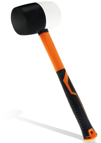 TOOLUTION Mazo de goma - Mazo de cara blanda de 32 oz para la instalación de suelos y carpintería - Con mango de fibra de vidrio para proteger la superficie Rubber Mallet