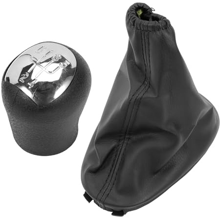 Kit Pomello Cambio Cromado 5V para Clio II 2001-2005 y Thalia II 2008-2013 | Pomo de Palanca de Cambios Cromado 5 Velocidades, Marco de Palanca Incluido, Cromo, Negro