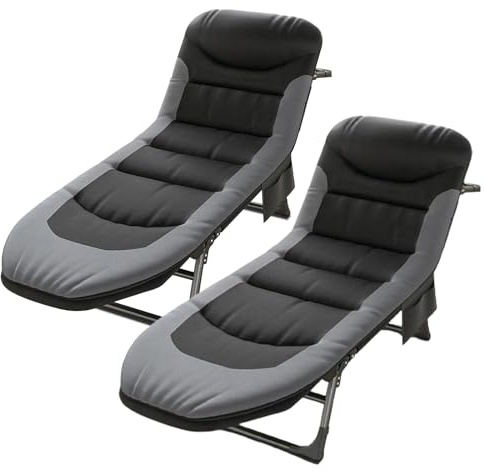 Klappbarer Sonnenliege, verstellbar, 6 Positionen, Gartenliege mit Seitentasche, Outdoor, Loungesessel für Balkon, Terrasse, Camping (schwarz, 2er-Set)
