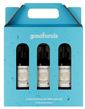 GoNaturals® Aceite de Coco Fraccionado - 100% Puro, Ligero, Inodoro, No Graso - Hidrata Piel, Cabello, Uñas - Desmaquillante Natural - (Set de 3x250ml) - Absorción Rápida, Aceite Portador para Masajes