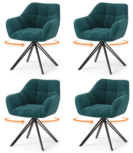 COLAMY Drehstühle für Esszimmer, 4er Set, Drehbare Polsterstühle mit Armlehnen und Rückenlehne, Bequeme Küchenstühle für Wohnzimmer & Essbereich, Grün