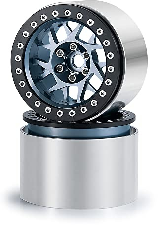 TIAJTHYD Jantes Beadlock en métal de 2,2 Pouces (45 mm) de Large avec moyeux for Axial RBX10 AXI03005 Wraith, pièces détachées for camions et Voitures RC 1/10.(Titanium 2PCS)