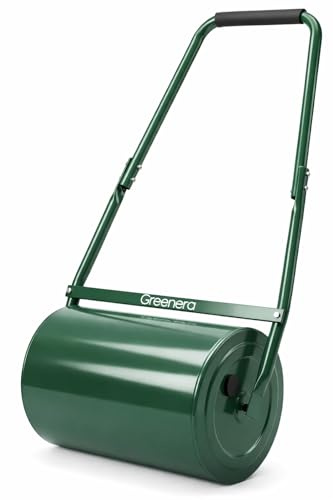 30L Garden Lawn Roller, Galvanised Steel Drum Roller, Water or Sand Filled Φ30cm, Heavy Duty Outdoor Grass Roller with U-Shaped Handle, Garden Roller for Grass Seeding & Soil Levelling - Green