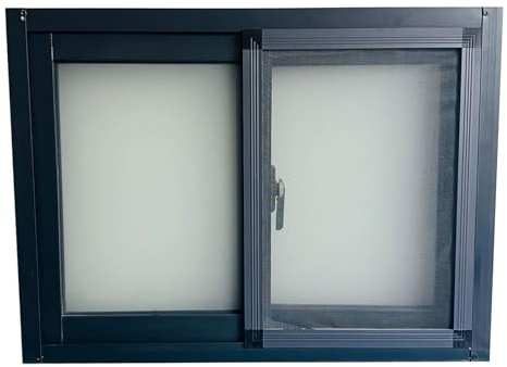 LIMENQIN Kellerfenster mit Fliegengitter, Horizontales Aluminium Schiebefenster for Gartenhäuser, for Bad Küche(H50xW60cm/H19.6xW23.6in)