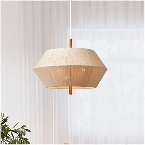 MESOVFCA Lámpara Colgante Estilo Bohemio costero con Tambor Tejido Beige, lámpara de Techo de Cuerda de cáñamo rústica, lámpara Colgante con Cesta de ratán, lámparas de araña