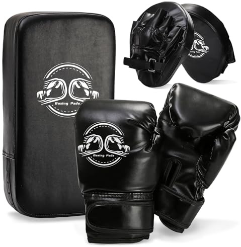 3-in-1 Boxing Gloves Punching Mitts Kick Pack Set, for Youth Child Boxing | Sports Kickboxing Training Set, Adjustable Taekwondo Kick Pad, for Karate, Taekwondo, Muay Thai, MMA Training