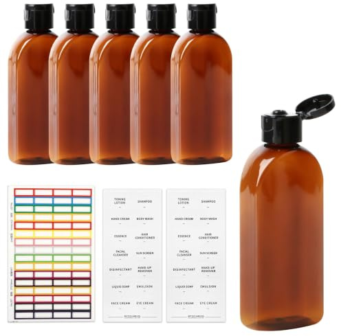 LiangSanXin 6 Botes Viaje 100ml Rellenables Cosméticos Tocador | Recipientes rellenables para gel y champú, incluye pegatinas, ligeros y prácticos para viajes