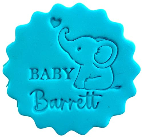 Personalised Cookie Stamp with Free Scallop Cutter, Custom Name Baby Shower, 5cm Acrylic Biscuit Embosser, Food-Safe Plastic Baking Tool, Fits M&S All Butter Biscuits (Design 6)