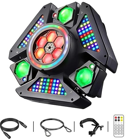 Foco de escenario LED Bee Eye de 3 brazos, foco RGBW para DJ de 80 W con efectos multicolores, luz estroboscópica activada por sonido con DMX512