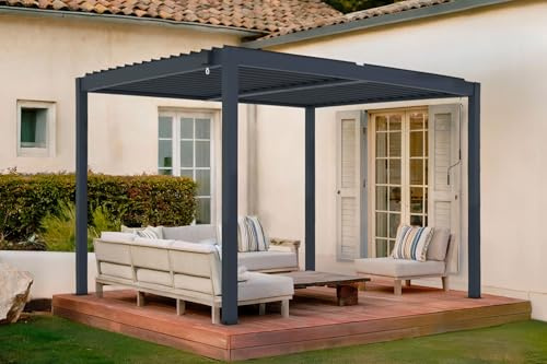 Cazeboo Pergola bioclimatique 3x2,5m autoportée Piana Aluminium Gris avec Stores rétractables côté 3m