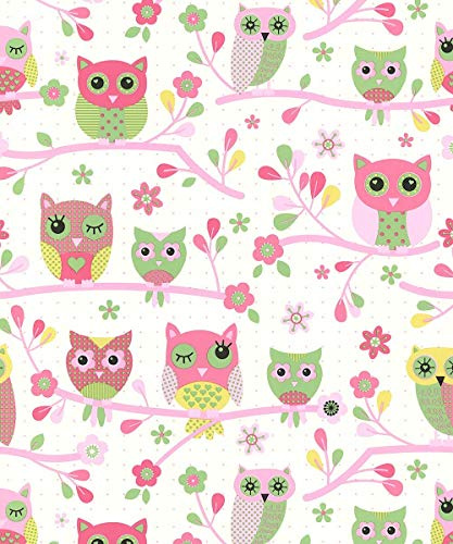 DEBONA MY ROOM OWLS BIRDS TREE BRANCHES FLORAL FOREST PRINT CHILDRENS WALLPAPER (PINK 6327)