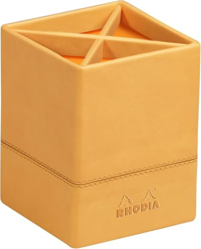 RHODIA 118810C - Pot à Crayons Orange - 8 x 8 x 11 cm - Piqûres Sellier Orange - Extérieur Simili Cuir - Collection Home Office Rhodiarama - Organisation de Bureau & Rangement Design