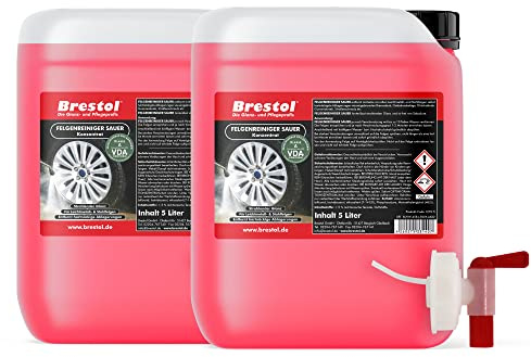 Brestol Felgenreiniger Konzentrat 10 Liter sauer + Auslaufhahn 51 mm - für Alufelgen Stahlfelgen Autofelgen LKW-Felgen Leichtmetallfelgen ergibt bis zu 100 Liter gebrauchsfertigen Felgenreiniger