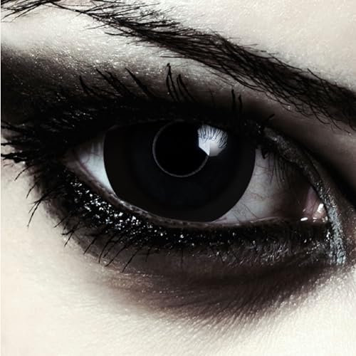 DESIGNLENSES Komplett schwarze große farbige Kontaktlinsen, Mini Sclera 17mm Durchmesser, 1 Paar (2 Stück) + Aufbewahrungsbehälter (Black Giant)