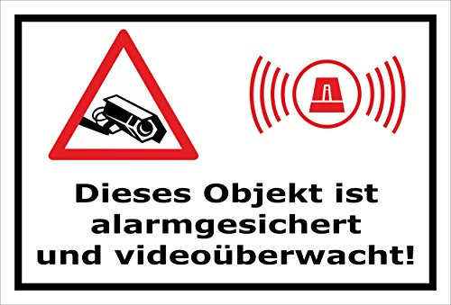 Melis-Folienwerkstatt Schild Objekt alarmgesichert videoüberwacht – 15x10 cm – Aufkleber – mehrere Größen/Materialien