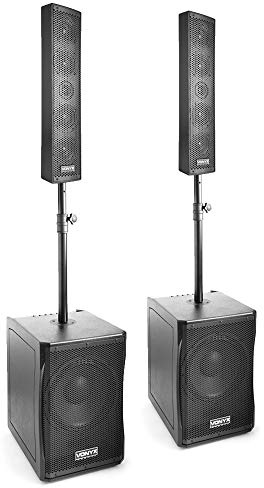 VONYX VX1200 Column Line Array Speaker System Pair, 1500W, 12-Inch Subs | Adjustable bass/treble, mic echo, RCA/XLR/jack inputs, mounting rods