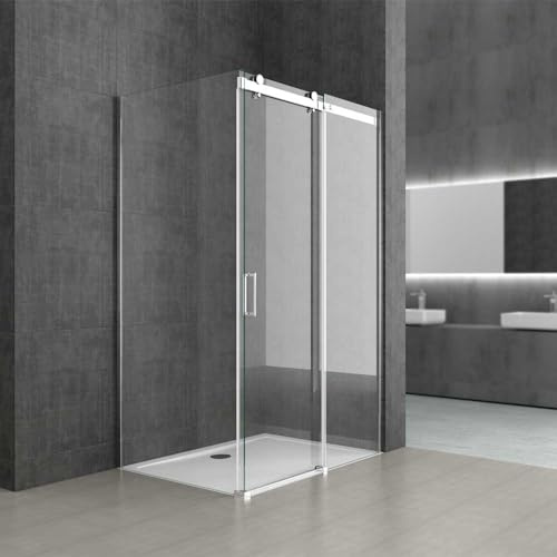 Durovin Bathrooms 1150 x 750mm L Shape Rectangular Frameless Shower Enclosure - Sliding Door - 8mm Safety Clear Glass