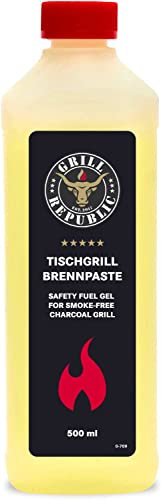 Grill Republic Hochwertige Brennpaste Grill aus Ethanol - Brennpaste Tischgrill/schnelles Anzündgel für den Tischgrill - Grillanzünder Gel Sicherheitsbrennpaste Flasche - 500ml