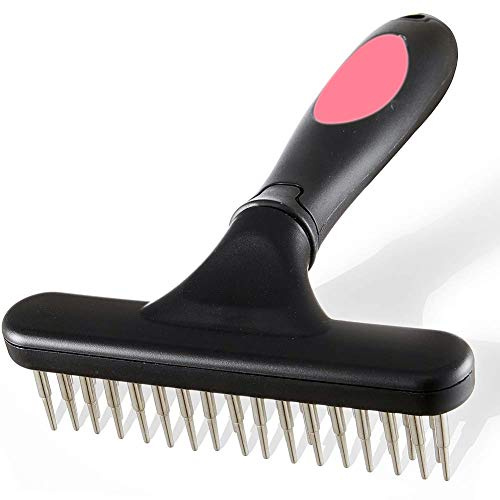 Pet Grooming Rake - Double Row Pins Shedding and Dematting Undercoat Rake Comb for Dogs, Cats, Matted, Short, Long Hair Coats - Safe Grooming & Deshedding Brush - Comb Out Mats & Tangles Easily