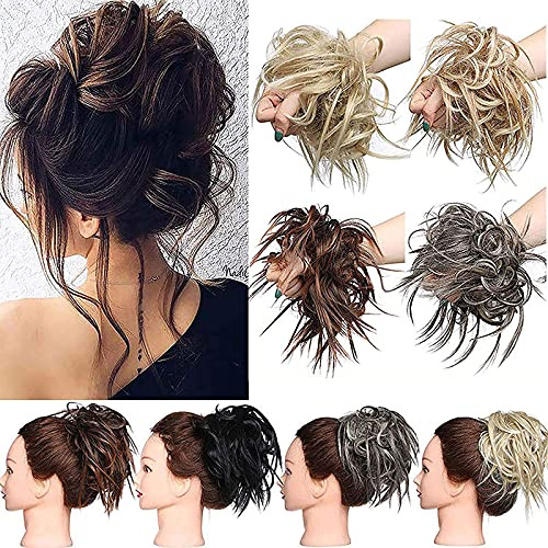 XXL Postiche Cheveux En Caoutchouc Chouchou Chignons VOLUMINEUX Bouclés Ou Chignon Décoiffé Extension a clip Cheveux Naturel Blond de cendre à blond de blanchiment
