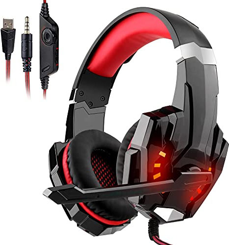 Galopar gaming headset, gamer headset with microphone, Basse Stereo audio, LED atmosphere light 3.5-mm jack compatible with PS4 / Xbox One/PC/Laptop/Nintendo Switch and smartphones – Red