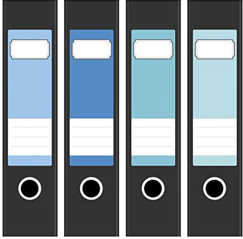Ordneretiketten | 4 Aufkleber für breite Akten-Ordner | Farb-mix Blau 2 | selbstklebende Design Akten-Etiketten | Deko Sticker für Rückenschilder Ordnerrücken | zum Beschreiben