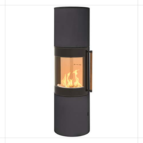 H&M Germany MONO 3.0 XL runder Kamin-Ofen in Stahl Grau moderne 160° Sichtscheibe Reeling-Griff Holz-Fach mit separater Tür 7kw 164cm Höhe innovatives Design