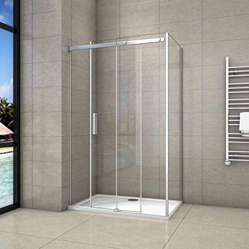 195 cm Box Doccia Angolare Porta Scorrevole con Parete Fissa 120x70 cm Vetro 8 mm Temperato Trasparente Anticalcare Telaio Cromato Lucido