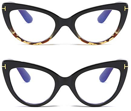 MMOWW 2 Stück Damen Lesebrille mit Katzenauge - bequeme und modische Anti-Blaubrille - großes Katzenauge