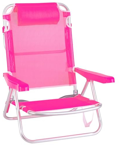 LOLAhome Silla Playa Plegable | Ligera Portátil | Baja y Reclinable de 4 Posiciones con cojín | para Camping, Piscina, Terraza o Jardín Azul Rosa