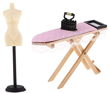 Yiju Doll Display Stand & Ironing Board Table Room Decor 1:12 Dollhouse Miniature