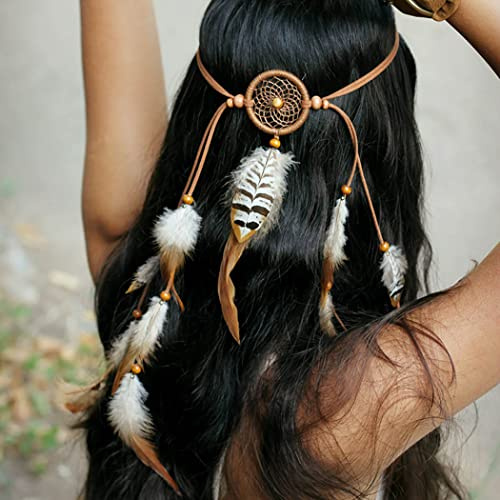 Fashband Indisches Feder-Stirnband, Boho-Quaste, Hippie-Kopfschmuck, Vintage-Traumfänger, Tribal-Kopfschmuck, indisches Festival, Party, Kopfschmuck, Haarschmuck für Frauen und Mädchen
