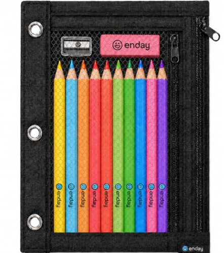 Enday Großes Federmäppchen für 3 Ringbücher, schwarz, Netz-Reißverschluss, Stiftetasche, Stifteetui, kleine Kosmetiktasche, Aufbewahrungsbehälter, auch erhältlich in Rosa, Lila, Grün, Grau, 1 Stück