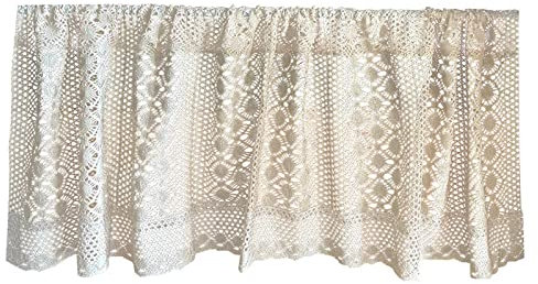 A.Monamour Gardine Scheibengardinen Kurzstores Bauernhaus Beige Baumwolle Gehäkelt Gestickte Spitze Geometrisch Kurzgardinen Küchengardine Küchenvorhang Küche Fenster Kurz Vorhang Stores Bistrogardine