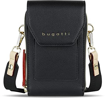 bugatti Ella Geldbörse Damen zum Umhängen mit Smartphone-Fach, Portemonnaie aus Kunstleder, schwarz