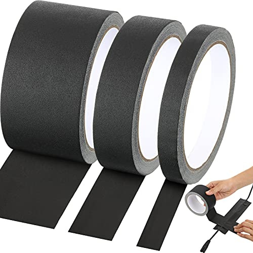 Lot de 3 rubans adhésifs Gaffer noirs de 1,27 cm, 2,5 cm et 5,1 cm de large, très résistants, non réfléchissants, pour une utilisation en intérieur et en extérieur, polyvalents et polyvalents