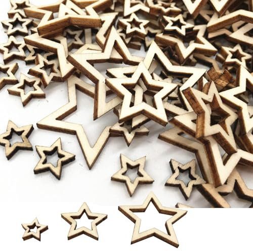 CTForest 300 Stück Holzsterne Deko, Holzsterne Sterne, Holz,3 Größen | Holzstern Blank Holz Stern Scheiben, für Weihnachtsdeko, DIY- und Hochzeitsdekoration, Geburtstagsdekoration