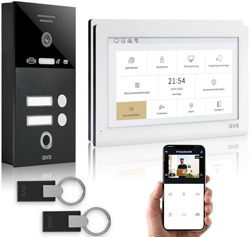 GVS Video Türsprechanlage 2-Familienhaus - RFID + Fingerprint - 2X 10 Zoll | Smarte Video Türklingel mit Kamera und Monitor & App - Gegensprechanlage mit Türöffner, RFID & Fingerprint (AVS5449A)