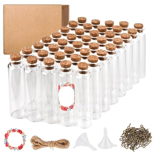 CLTPY Pack of 40 Glass Test Tubes with Corks 20 ml, Diameter 22 mm x 80 mm Mini Glass Bottles Test Tube with Corks for Party Favours Wedding Party Flowers Bath Salt Spices Herbs
