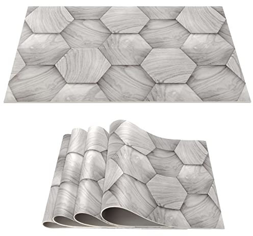Manteles individuales lavables, de PVC, antideslizantes, resistentes al calor, decoración para mesa, interiores y exteriores, 30 x 45 cm, aspecto de madera, color gris, juego de 4 unidades