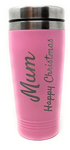 Rutherfords Gifts Personalised Travel 450ml Mug Reusable Coffee Cup Mug Vacuum Insulated Engraved Thermal Pink Ladies Coffee Flask