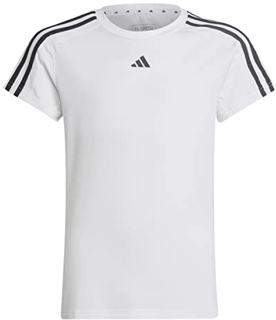 adidas Niñas Train Essentials AEROREADY 3-Stripes Slim-Fit Training tee, White/Black, 7-8 Years
