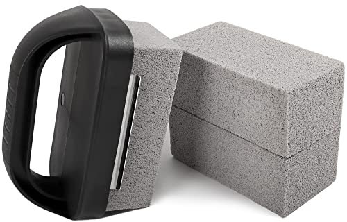 Kelfuoya Grill Cleaning Stones Heavy Duty Griddle Bricks Flat Top Griddle Cleaning Block Removing Stains for BBQ-3 Pack with Handle