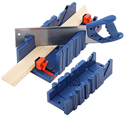 45° Miter Box with Saw Included Rugged Stable for Accurate Cutting, Blue