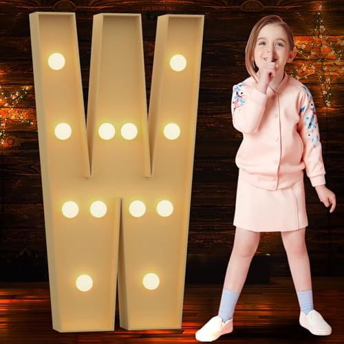Tongjoy 4FT Light Up Letters, Marquee Light Up Letters, Marquee Letters, Large Giant Letters for Engagement Decorations Birthday Party Decor Wedding Decorations, Balloon Arch Kit Letter W