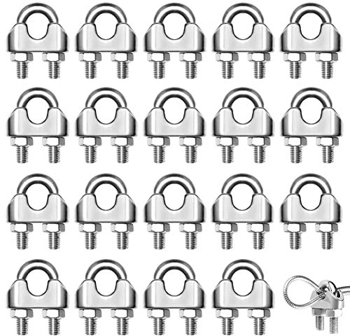 20 Pezzi Morsetti Cavo Acciaio M2 Morsetti Serracavo Clip per Fune Metallica Inox 304 Bullone a U Adatto per Fune d'acciaio da Fune 2mm