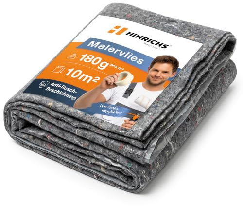 Hinrichs Malervlies 10m² 180g/m² - 2 Zuschnitte je 1x5m Maler-Abdeckvlies mit Anti-Rutsch Beschichtung - Abdeckfliesse für Boden - Allzweckvlies als Schutz für Boden, Treppen & Möbel