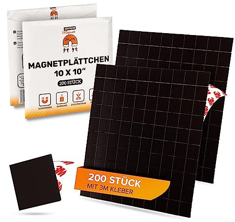 JAWA Plaquetas Magnéticas Autoadhesivas 3M - 200 piezas Plaquetas Magnéticas Adhesivas - Plaquetas Magnéticas 10x10mm - Imanes Adhesivos Recortables - Mini Imanes Flexibles Planos